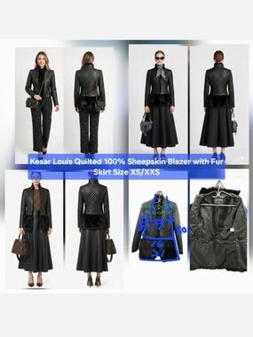 Kesar Louis Quilted 100% Sheepskin Blazer with Fur Skirt Size XS/XXS